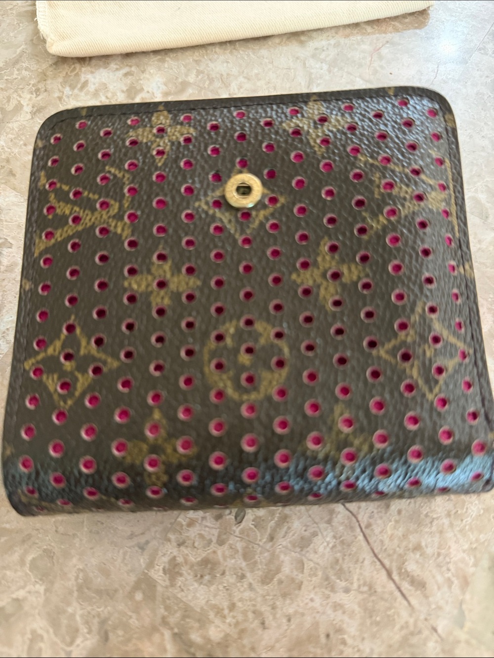 Louis Vuitton Auth Monogramed Perforated Compact Zipper Fuschia wallet /dustbag - Picture 14 of 17